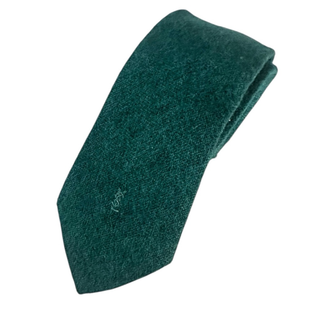 YVES SAINT LAURENT YSL Italian Wool Tie Forest Green Luxury w/LOGO Made USA